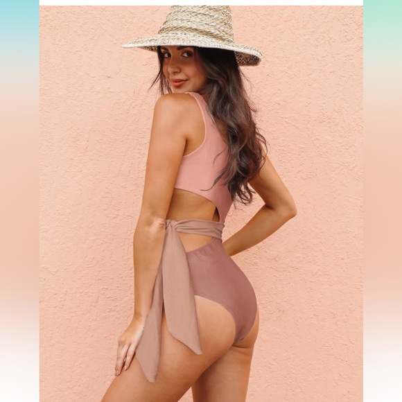 one shoulder color block ribbed swimsuit - Picture 2 of 6